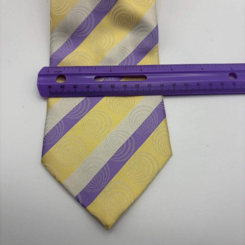 Vittorio Farina Purple Yellow Cream Stripe Men's Tie Polyester Necktie - Picture 2 of 4